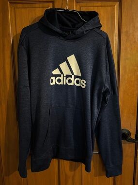 Adidas Navy Blue Hoodie with Large White Logo